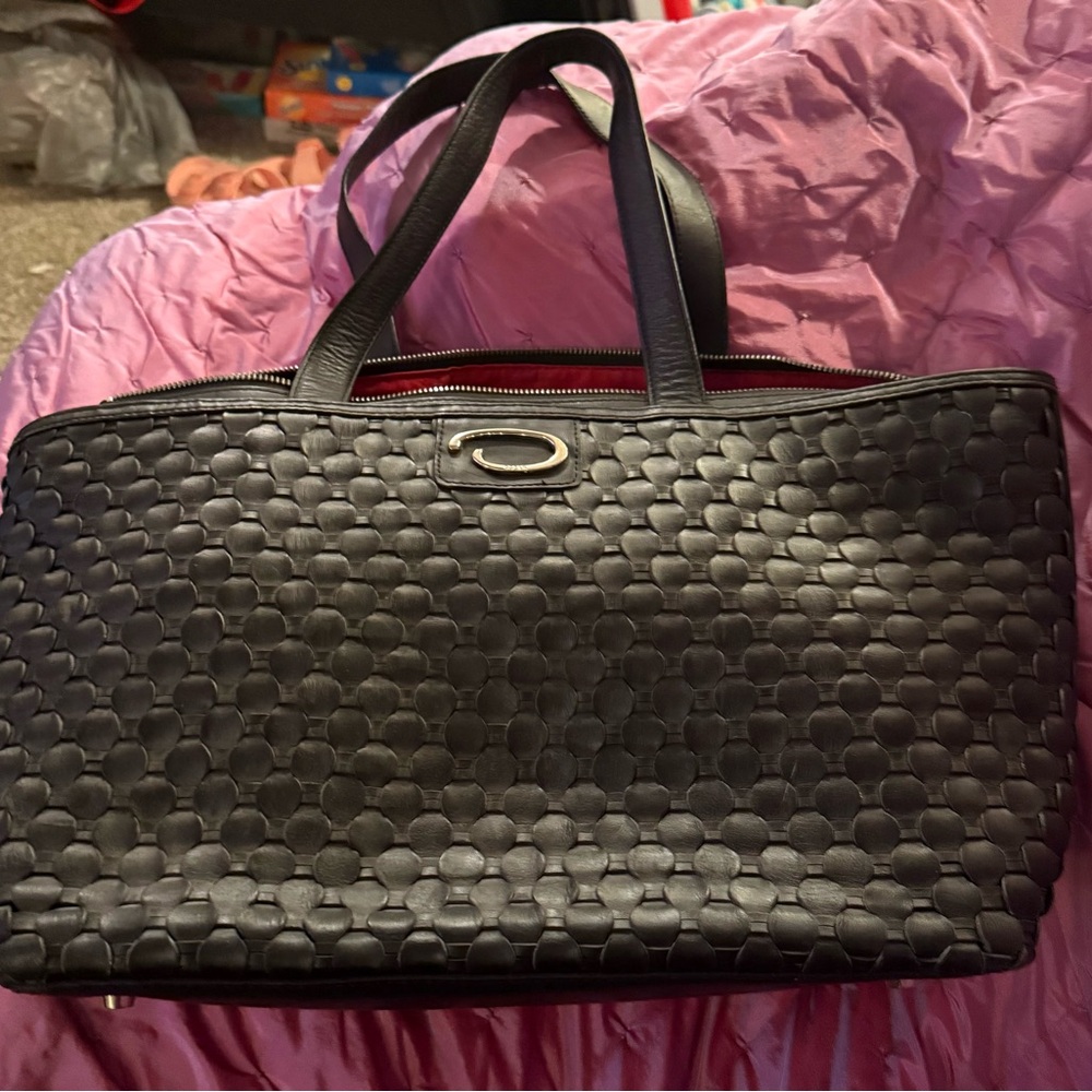 Vintage Oscar de la Renta leather Black Woven Bag
